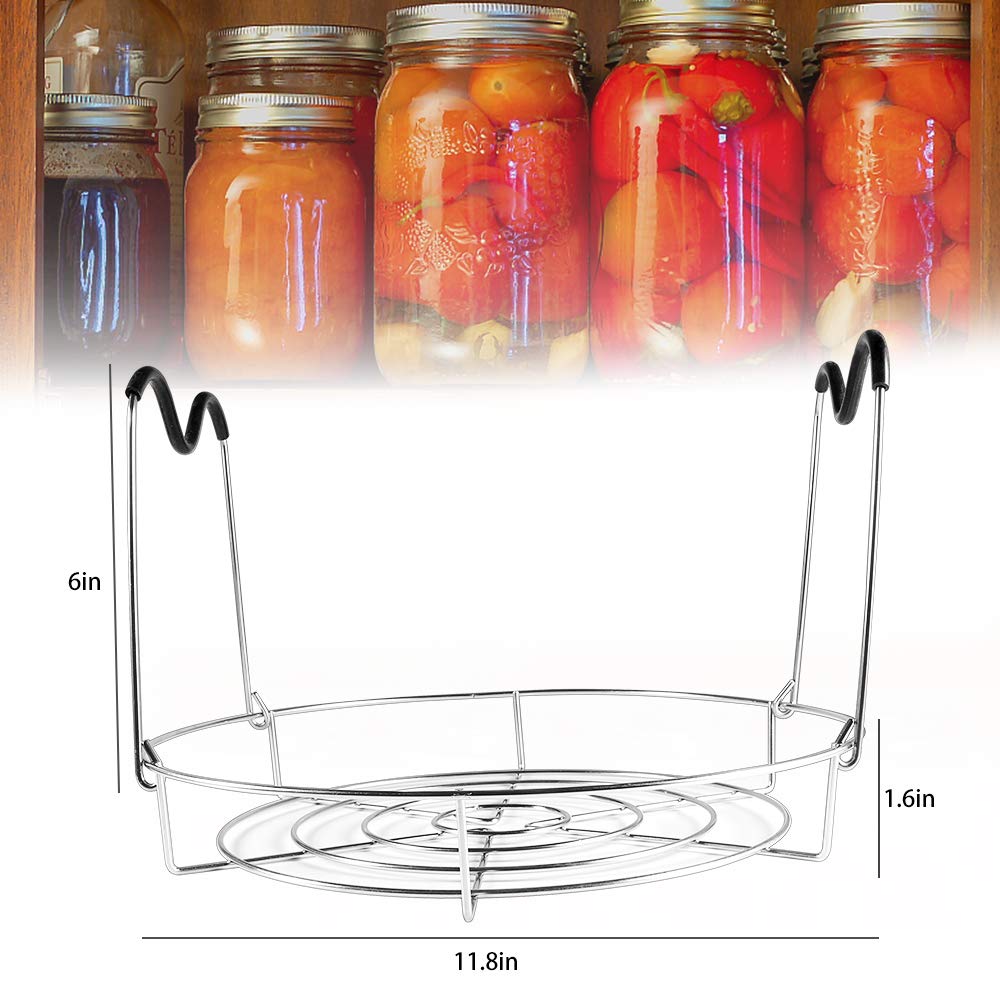11.7′′ Canning Rack, Stainless Steel Steamer Canning Jar Rack with Silicone Handle, Canner Rack Canning Supplies Kit for Regular Wide Mouth Mason Jars Ball Jars — view 2