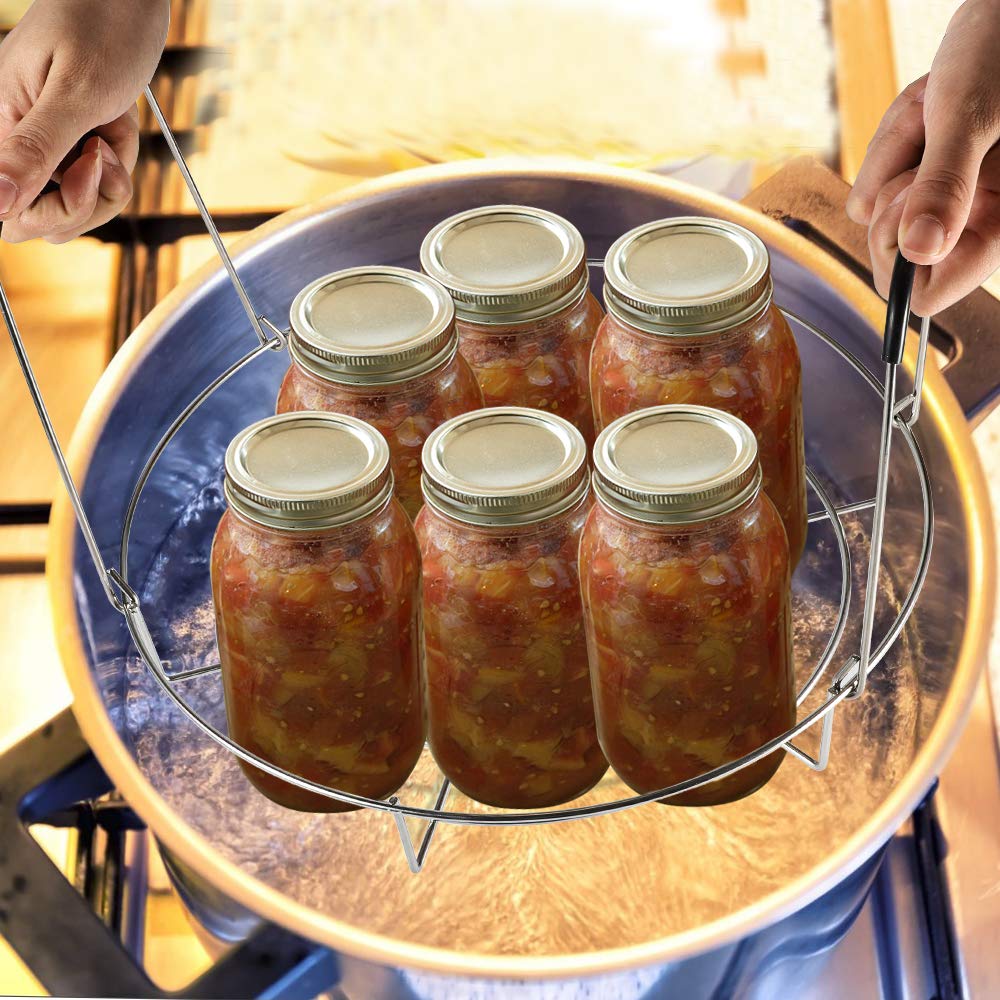 11.7′′ Canning Rack, Stainless Steel Steamer Canning Jar Rack with Silicone Handle, Canner Rack Canning Supplies Kit for Regular Wide Mouth Mason Jars Ball Jars — view 3