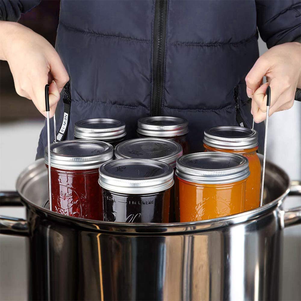 11.7′′ Canning Rack, Stainless Steel Steamer Canning Jar Rack with Silicone Handle, Canner Rack Canning Supplies Kit for Regular Wide Mouth Mason Jars Ball Jars — view 4