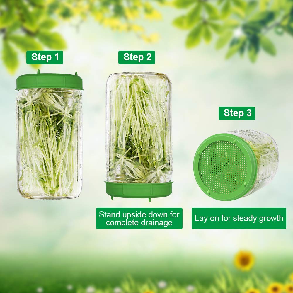 Plastic Sprouting Lids, Sprouting Jar Strainer Lid, for 86mm Wide Mouth Mason Jars, Canning Jars, Suit for Grow Bean Sprouts, Alfalfa, Salad Sprouts — view 3